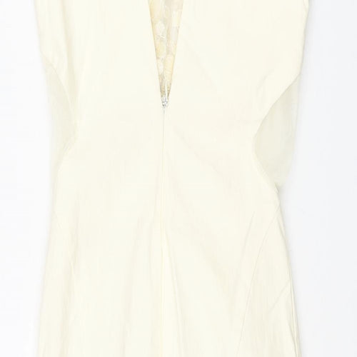 Miss Selfridge Womens Ivory Viscose Bodycon Size 4 Round Neck Zip - Rhinestone