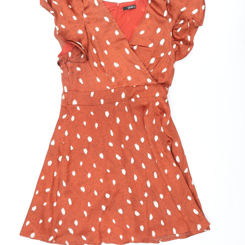 Quiz Womens Orange Geometric Polyester A-Line Size 12 V-Neck Zip