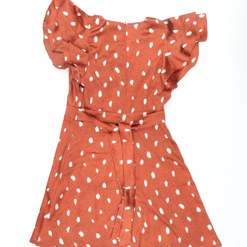 Quiz Womens Orange Geometric Polyester A-Line Size 12 V-Neck Zip