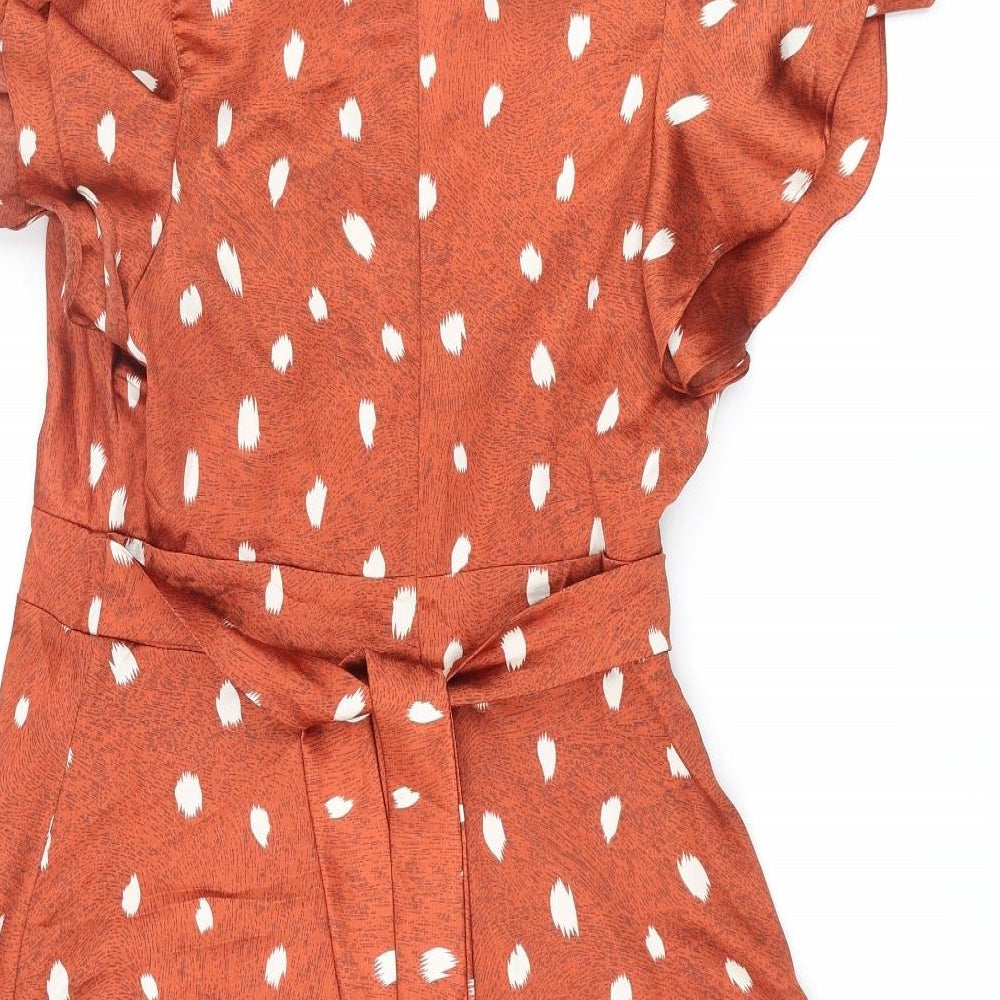 Quiz Womens Orange Geometric Polyester A-Line Size 12 V-Neck Zip