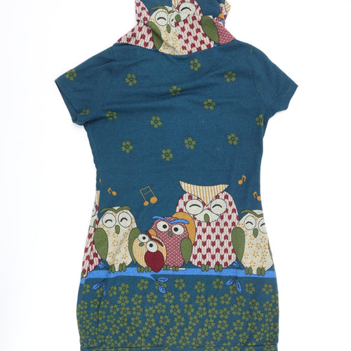 Purish Womens Multicoloured Geometric Polyester Jumper Dress Size XL Roll Neck Pullover - Owl Print