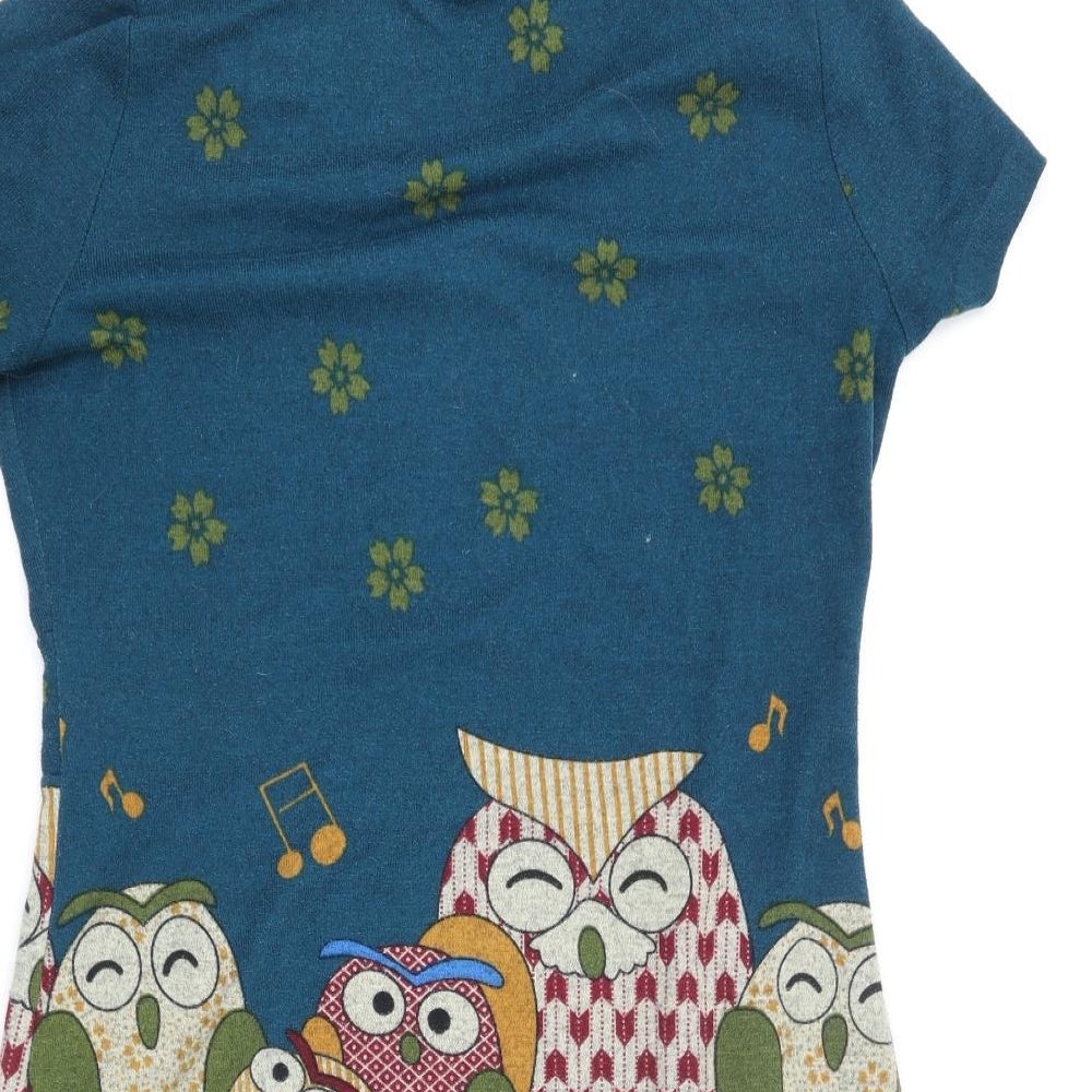 Purish Womens Multicoloured Geometric Polyester Jumper Dress Size XL Roll Neck Pullover - Owl Print