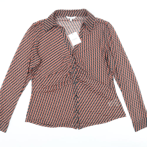 NEXT Womens Multicoloured Geometric Polyester Basic Button-Up Size 16 Collared - Semi Sheer Rouched