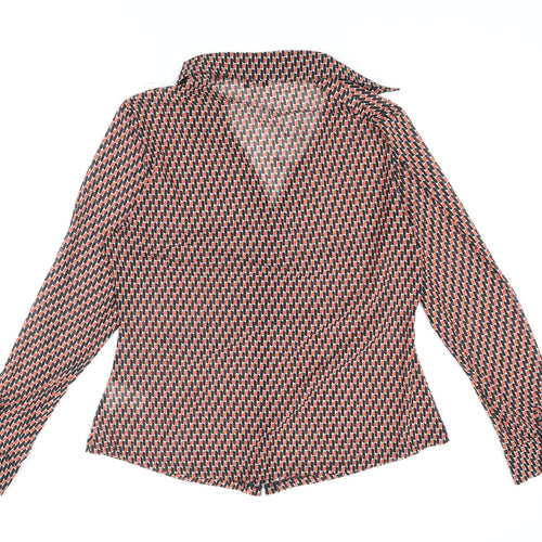 NEXT Womens Multicoloured Geometric Polyester Basic Button-Up Size 16 Collared - Semi Sheer Rouched