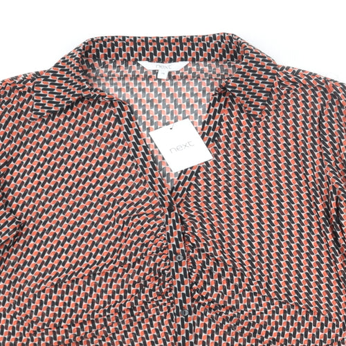 NEXT Womens Multicoloured Geometric Polyester Basic Button-Up Size 16 Collared - Semi Sheer Rouched