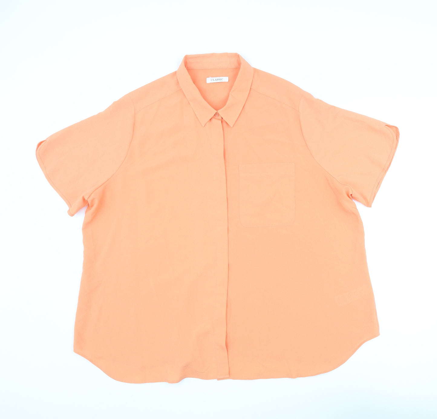 Classic Womens Orange Polyester Basic Button-Up Size 22 Collared