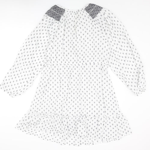 Marks and Spencer Womens White Geometric Cotton Shift Size 18 V-Neck Pullover - Embroidered