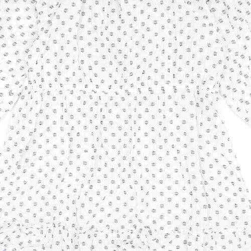 Marks and Spencer Womens White Geometric Cotton Shift Size 18 V-Neck Pullover - Embroidered