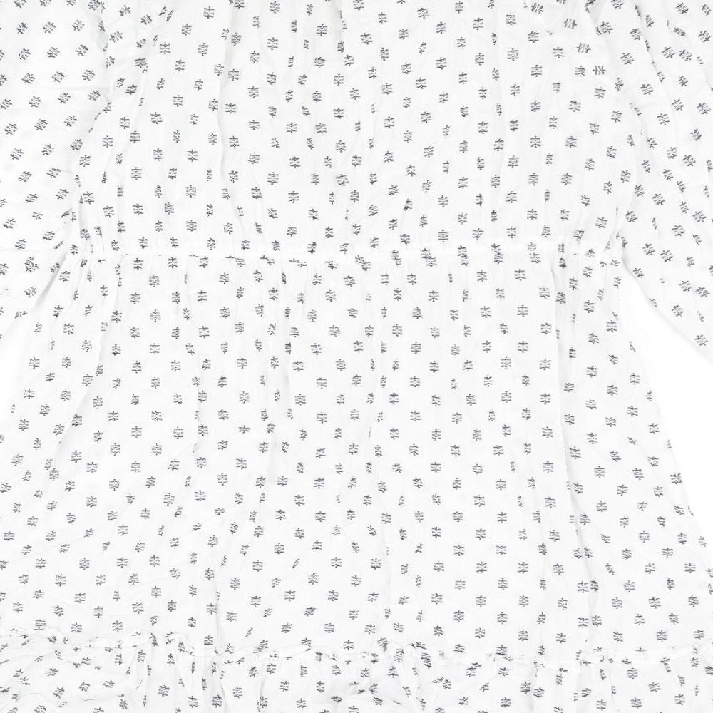 Marks and Spencer Womens White Geometric Cotton Shift Size 18 V-Neck Pullover - Embroidered