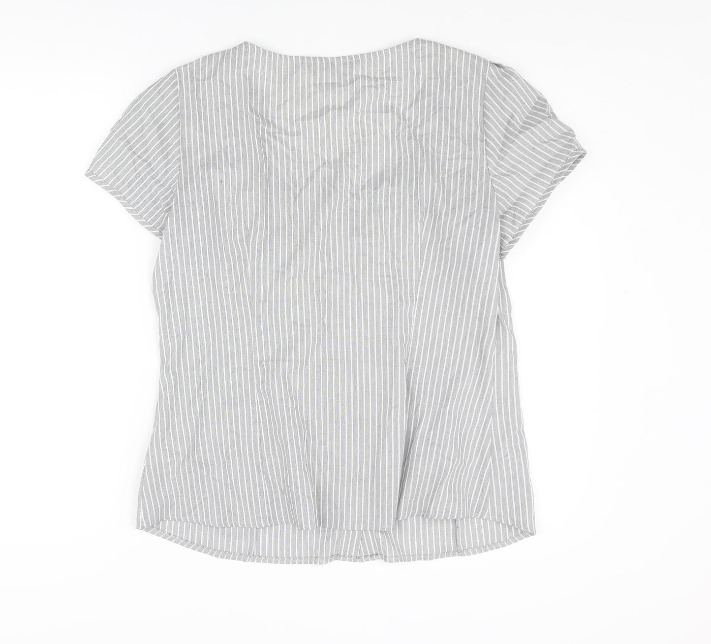 Dorothy Perkins Womens Grey Striped Cotton Basic Blouse Size 16 Scoop Neck - Frill