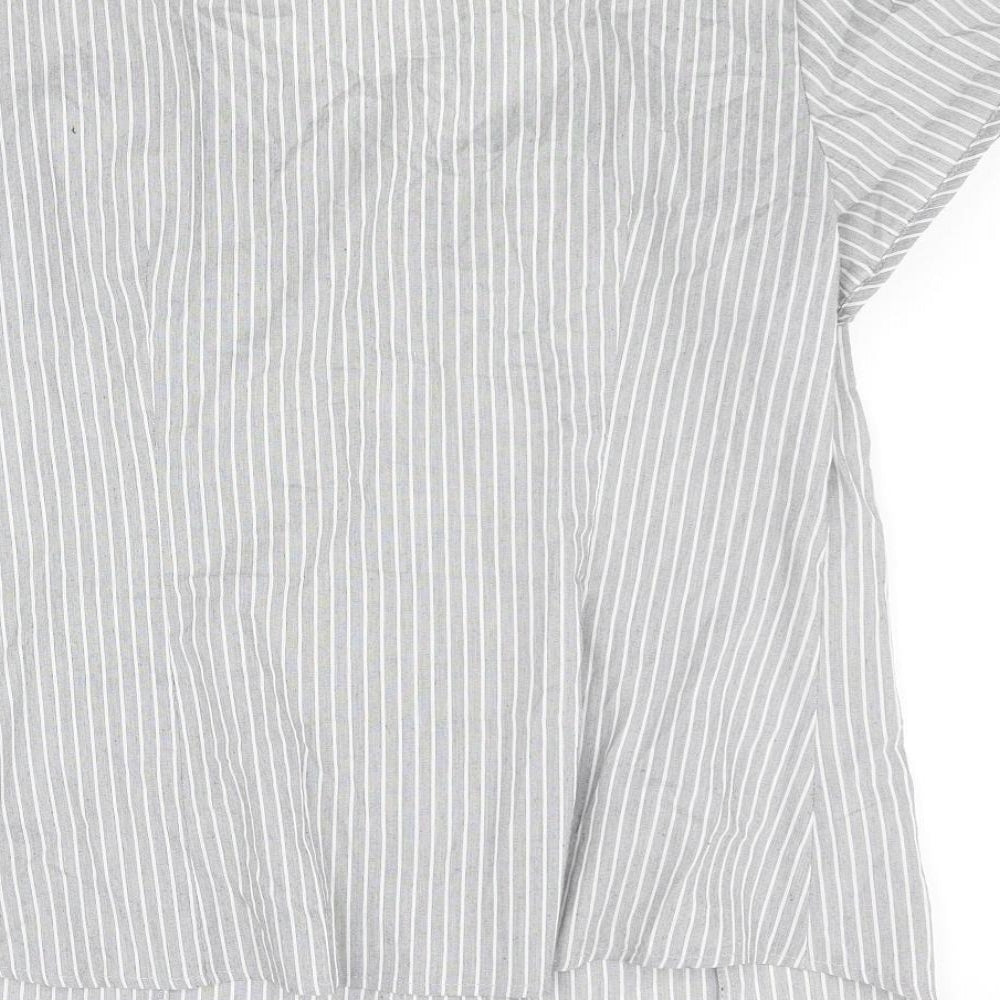 Dorothy Perkins Womens Grey Striped Cotton Basic Blouse Size 16 Scoop Neck - Frill