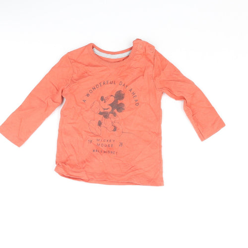 Disney Baby Orange Cotton Basic T-Shirt Size 3-6 Months Crew Neck Snap - Mickey Mouse 1928