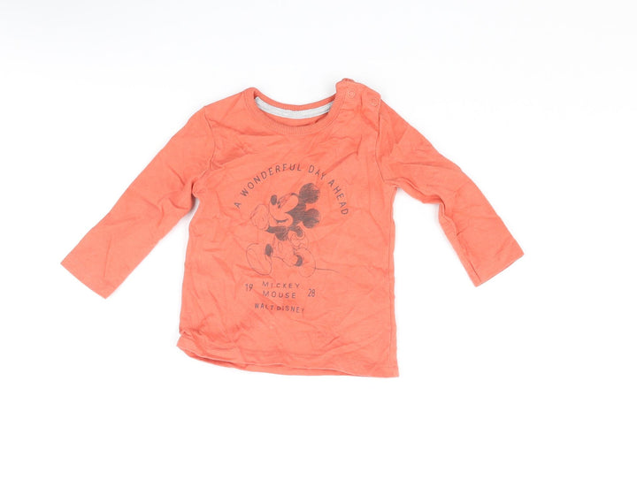 Disney Baby Orange Cotton Basic T-Shirt Size 3-6 Months Crew Neck Snap - Mickey Mouse 1928