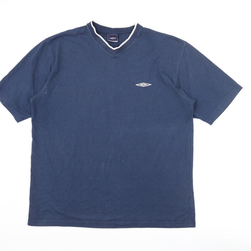 Umbro Mens Blue Cotton T-Shirt Size XL V-Neck - Logo