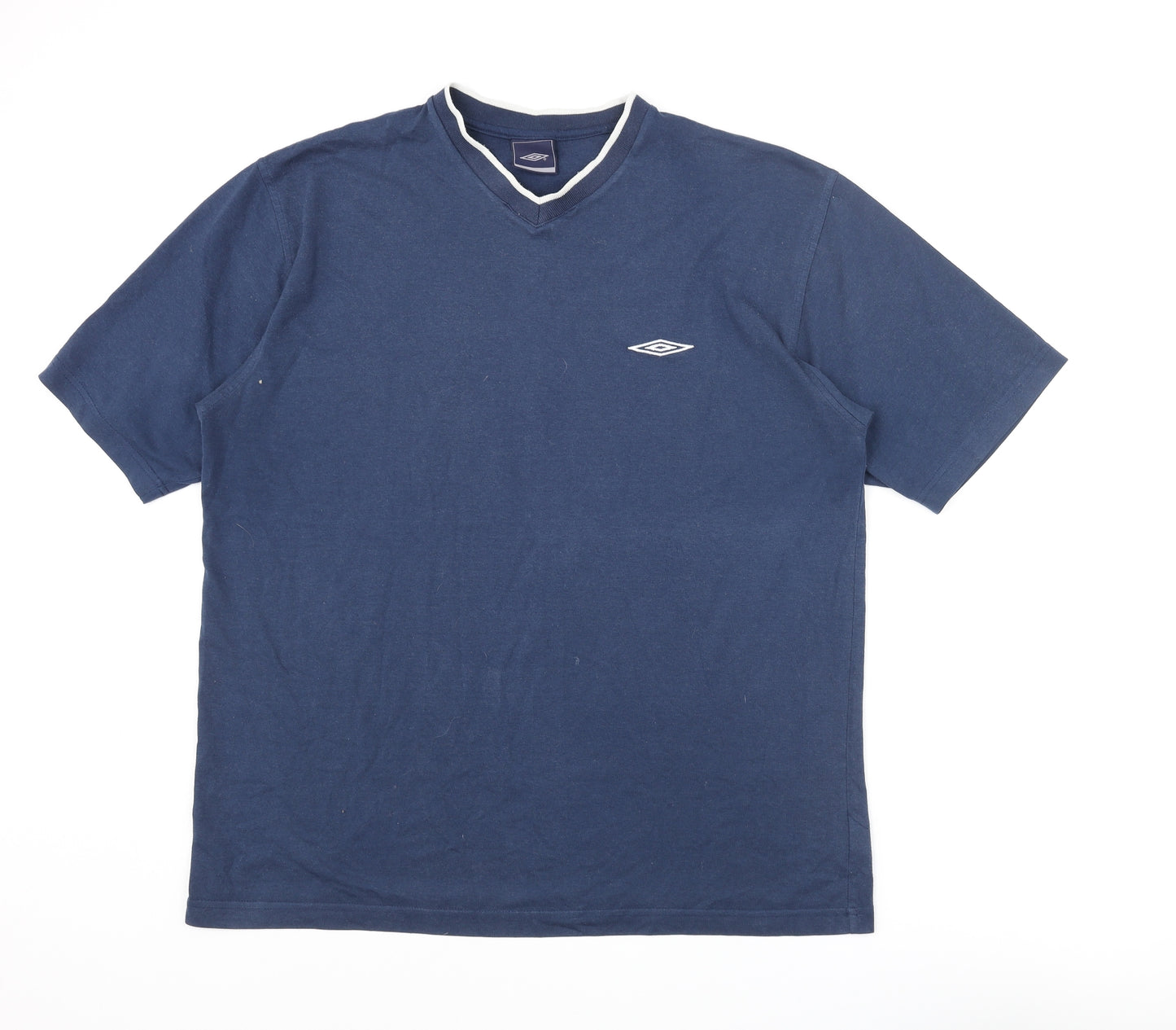 Umbro Mens Blue Cotton T-Shirt Size XL V-Neck - Logo
