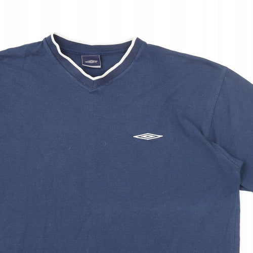 Umbro Mens Blue Cotton T-Shirt Size XL V-Neck - Logo