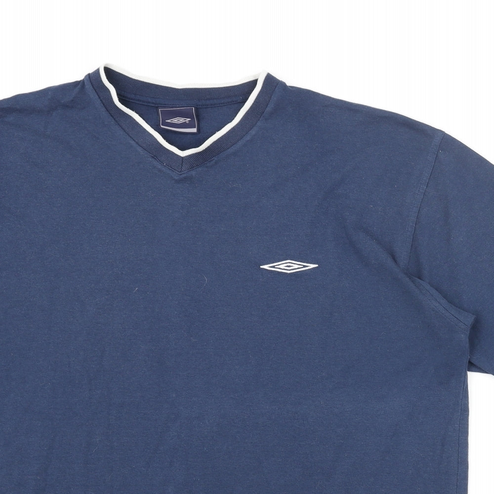 Umbro Mens Blue Cotton T-Shirt Size XL V-Neck - Logo