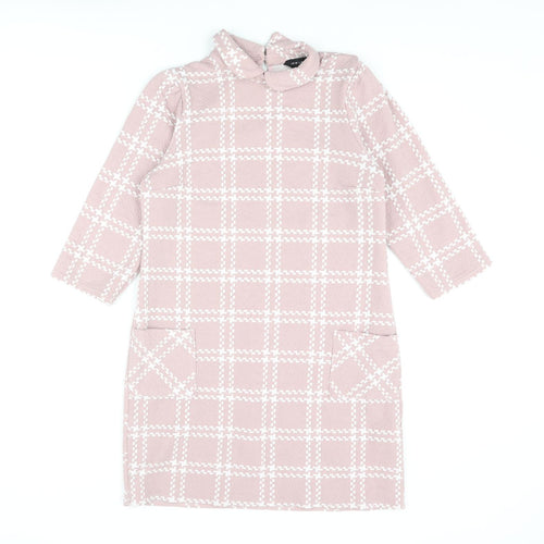New Look Womens Pink Check Polyester Mini Size 12 Collared Button