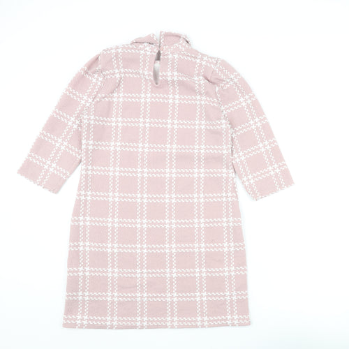 New Look Womens Pink Check Polyester Mini Size 12 Collared Button