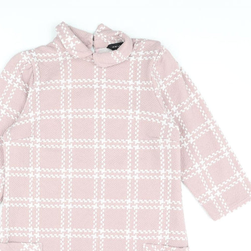 New Look Womens Pink Check Polyester Mini Size 12 Collared Button