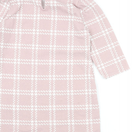 New Look Womens Pink Check Polyester Mini Size 12 Collared Button