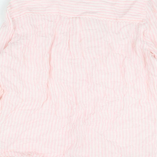 Marks and Spencer Womens Pink Striped Linen Basic Button-Up Size 14 Collared