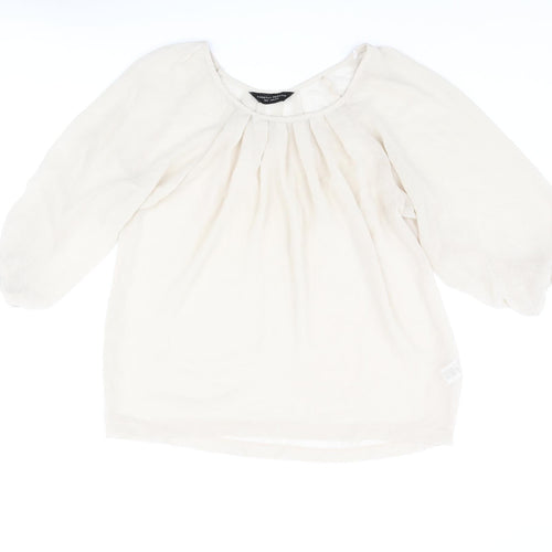 Dorothy Perkins Womens Beige Polyester Basic Blouse Size 12 Round Neck - Semi Sheer