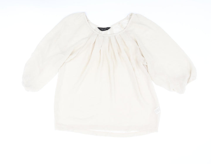 Dorothy Perkins Womens Beige Polyester Basic Blouse Size 12 Round Neck - Semi Sheer