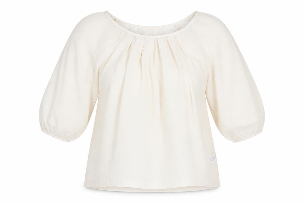 Front view of Dorothy Perkins women’s beige polyester basic blouse, size UK 12, round neck - semi sheer