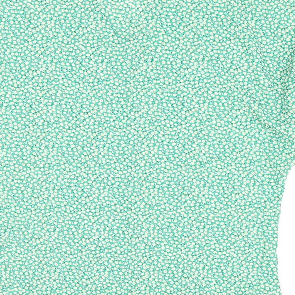 Boohoo Womens Green Floral Polyester Basic Blouse Size 6 V-Neck - Batwing