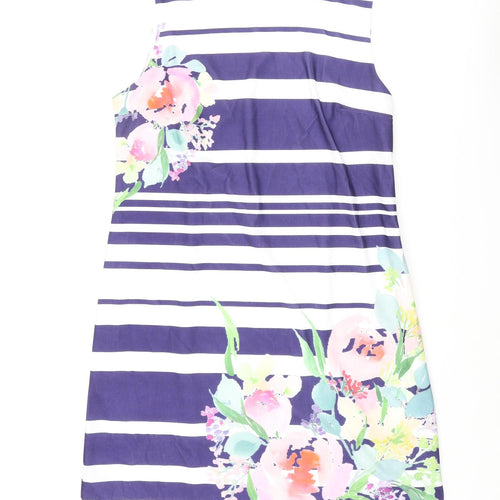 Lakeland Womens Blue Striped Polyester Shift Size L Round Neck Pullover - Floral Print