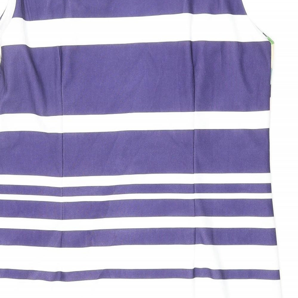 Lakeland Womens Blue Striped Polyester Shift Size L Round Neck Pullover - Floral Print