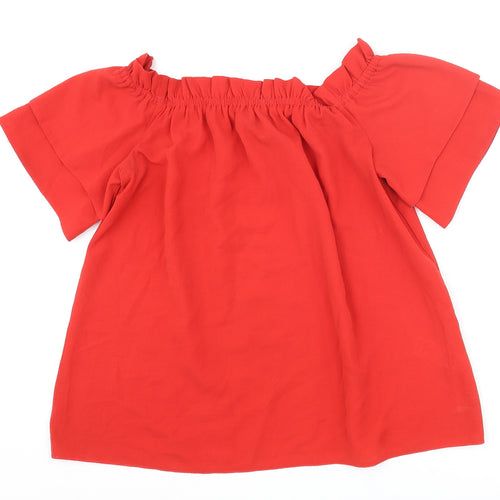Dorothy Perkins Womens Red Polyester Basic Blouse Size 10 Off the Shoulder