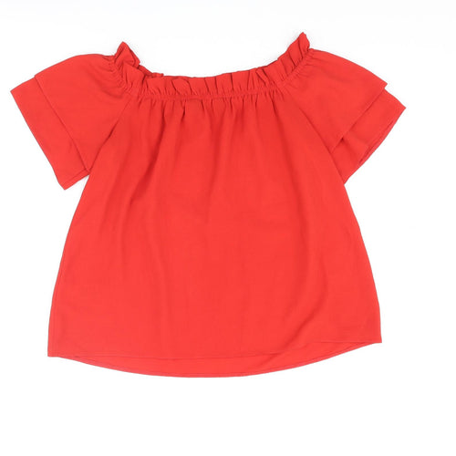 Dorothy Perkins Womens Red Polyester Basic Blouse Size 10 Off the Shoulder