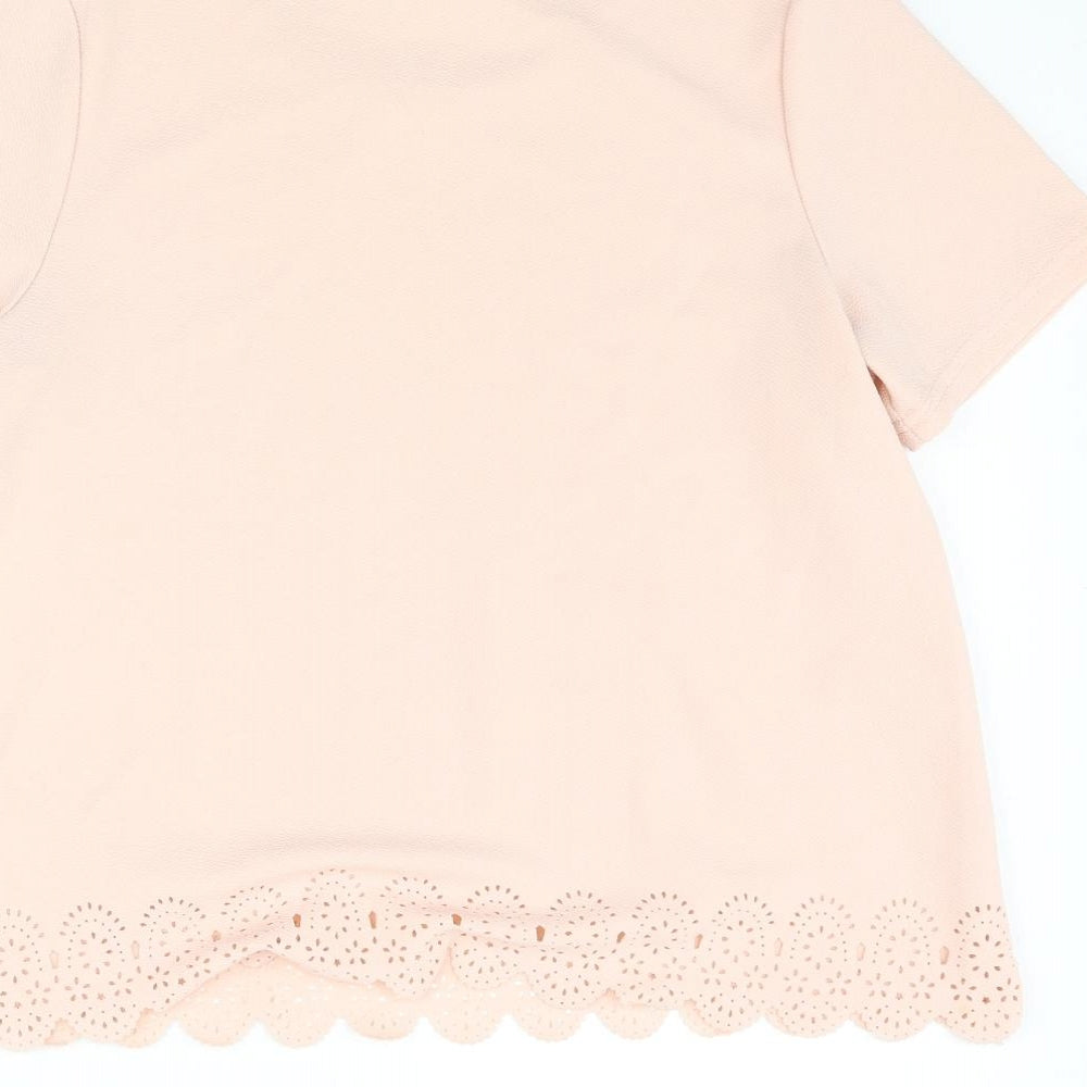 New Look Womens Pink Polyester Basic Blouse Size 10 Roll Neck - Cut Out Detail