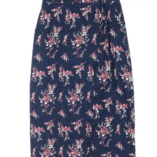 Benhannah Womens Blue Floral Polyester Wrap Skirt Size 16 Button