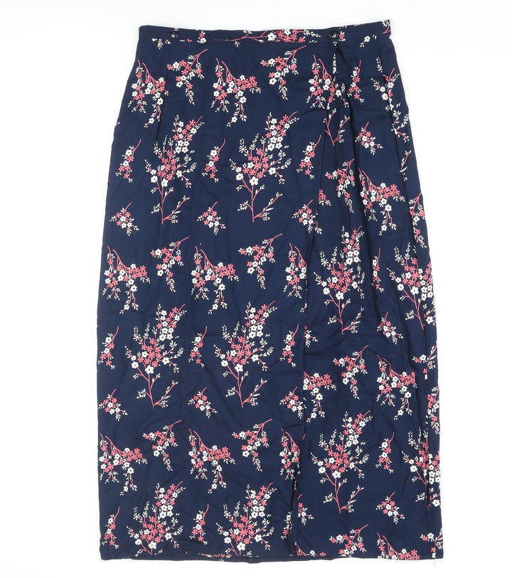 Benhannah Womens Blue Floral Polyester Wrap Skirt Size 16 Button