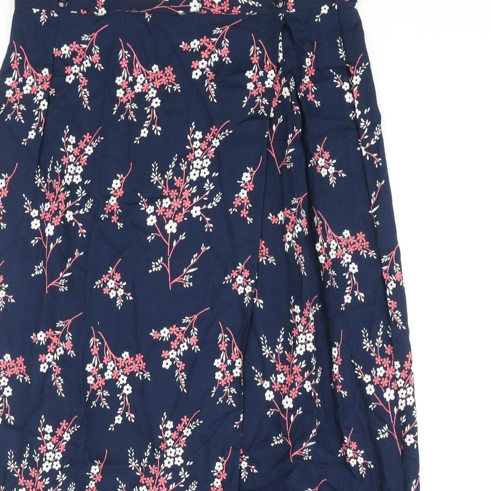 Benhannah Womens Blue Floral Polyester Wrap Skirt Size 16 Button