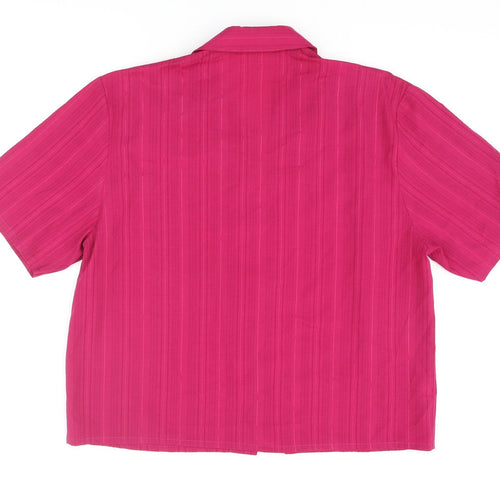 Compliments Womens Pink Striped Polyester Basic Blouse Size 16 Collared