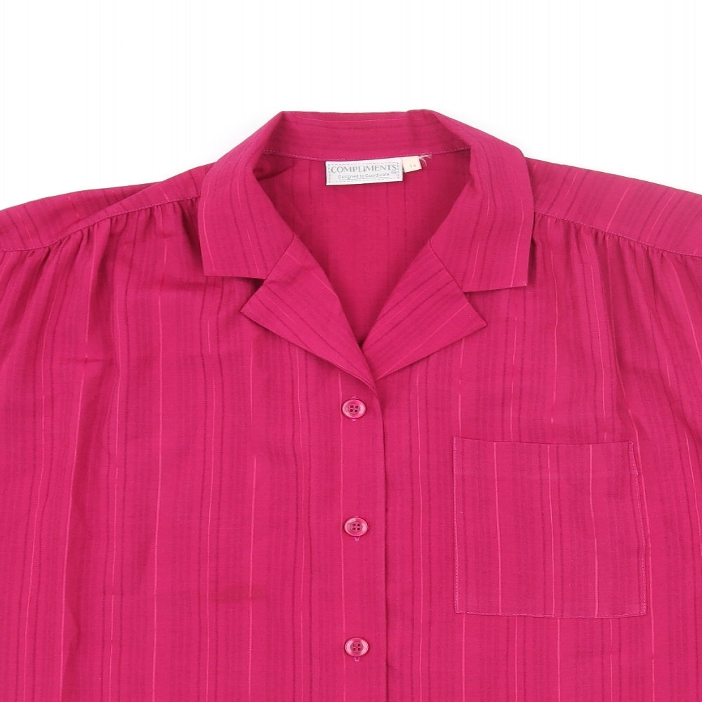 Compliments Womens Pink Striped Polyester Basic Blouse Size 16 Collared