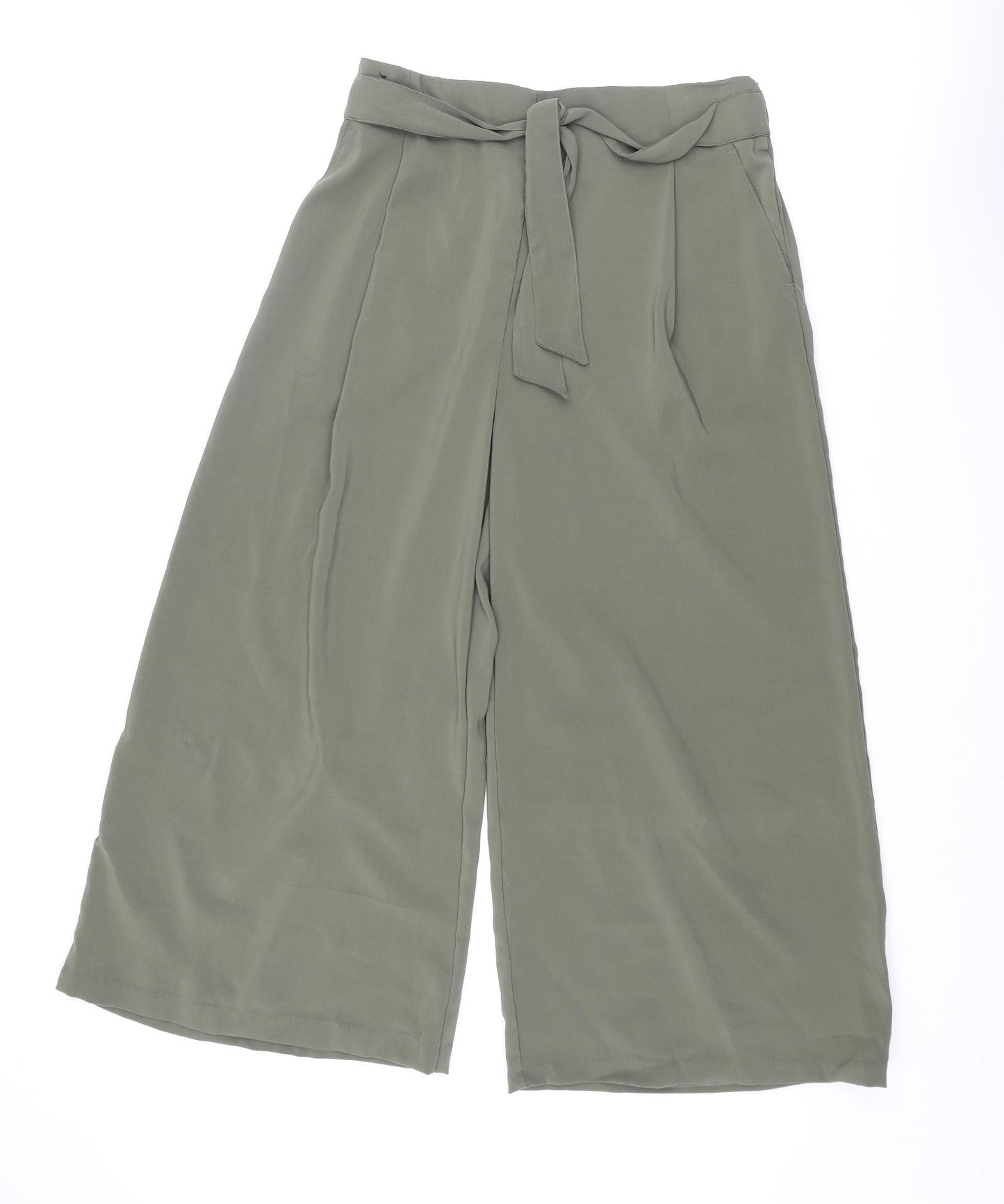 New Look Womens Green Polyester Cropped Trousers Size 12 L22 in Regular Tie