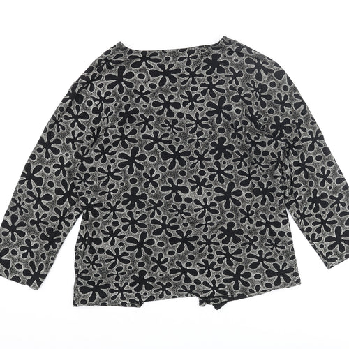 Just Elegance Womens Black Geometric Viscose Basic Blouse Size 16 Round Neck - Tie