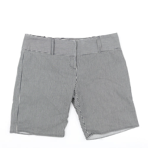 Topshop Womens Black Striped Cotton Basic Shorts Size 12 L8 in Regular Zip