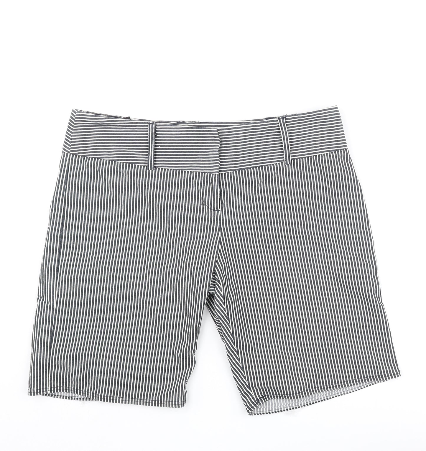 Topshop Womens Black Striped Cotton Basic Shorts Size 12 L8 in Regular Zip