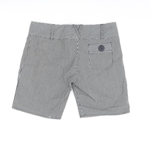 Topshop Womens Black Striped Cotton Basic Shorts Size 12 L8 in Regular Zip