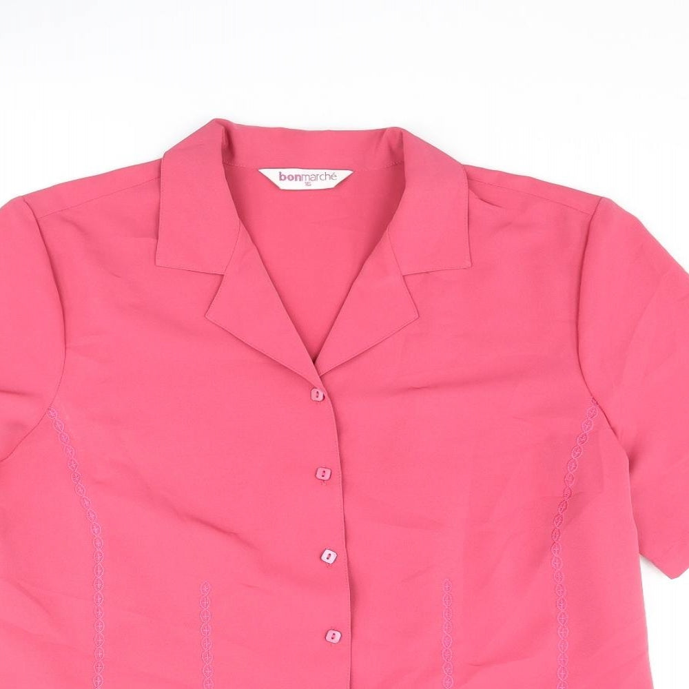 Bonmarché Womens Pink Polyester Basic Blouse Size 16 Collared - Embroidered