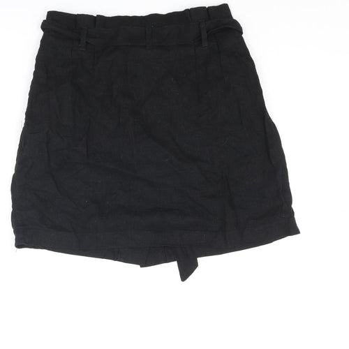 H&M Womens Black Linen A-Line Skirt Size 8 Button