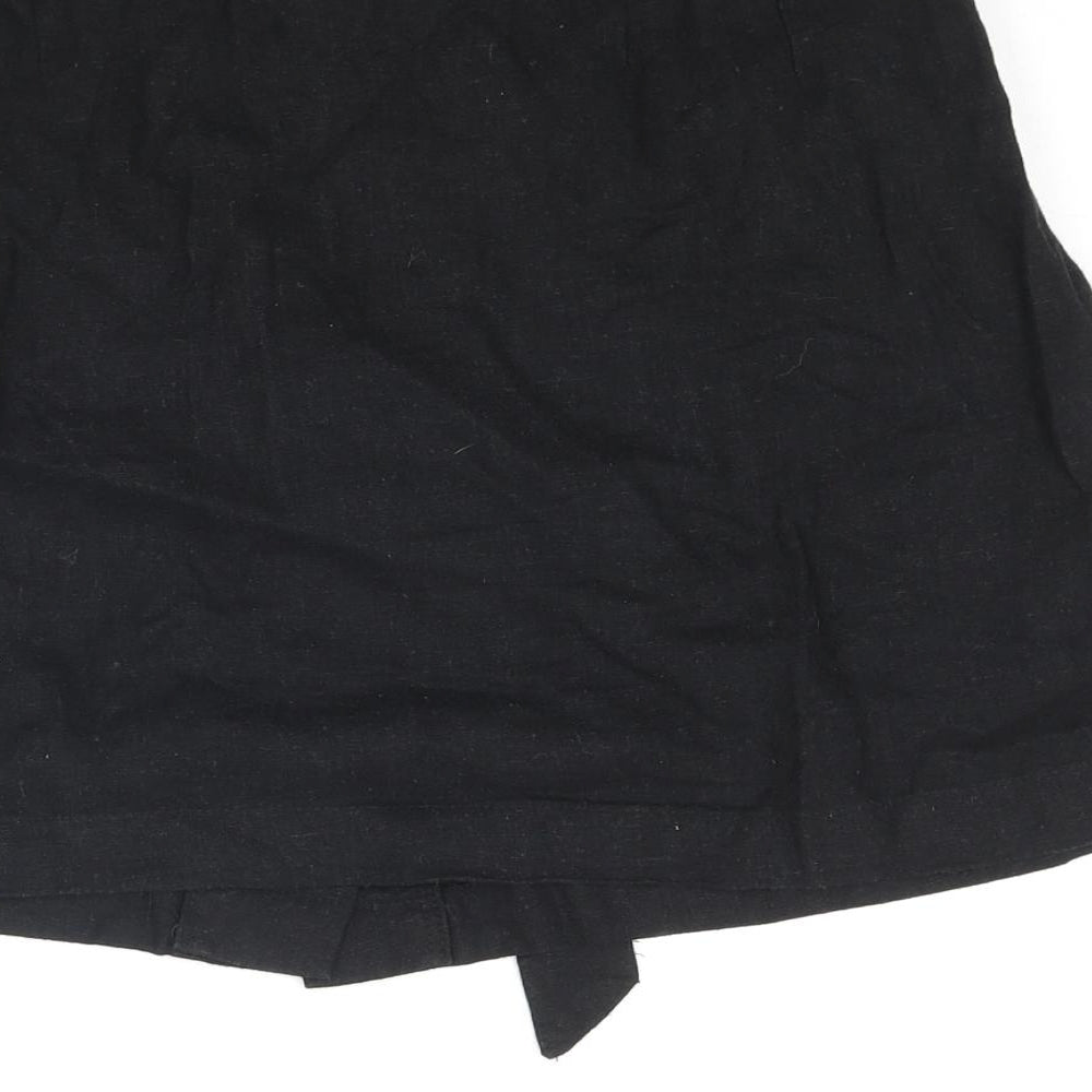 H&M Womens Black Linen A-Line Skirt Size 8 Button