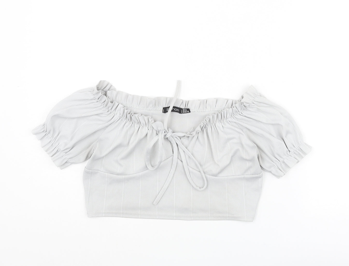 Boohoo Womens Grey Polyester Cropped Blouse Size 14 Boat Neck - Frill