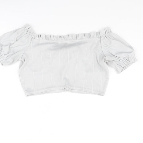Boohoo Womens Grey Polyester Cropped Blouse Size 14 Boat Neck - Frill